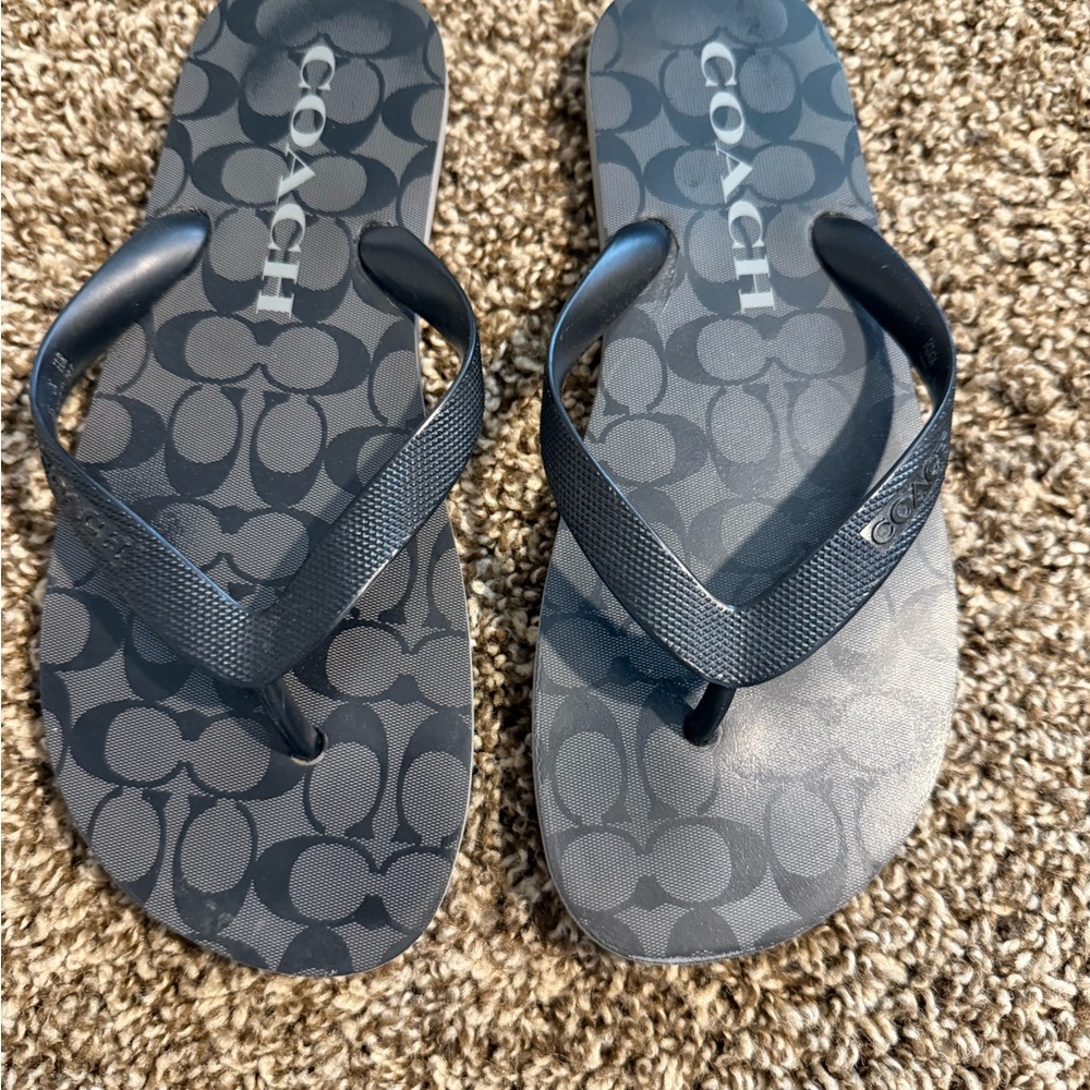 Coach Dark Gray Patterned Flip Flops - image 1